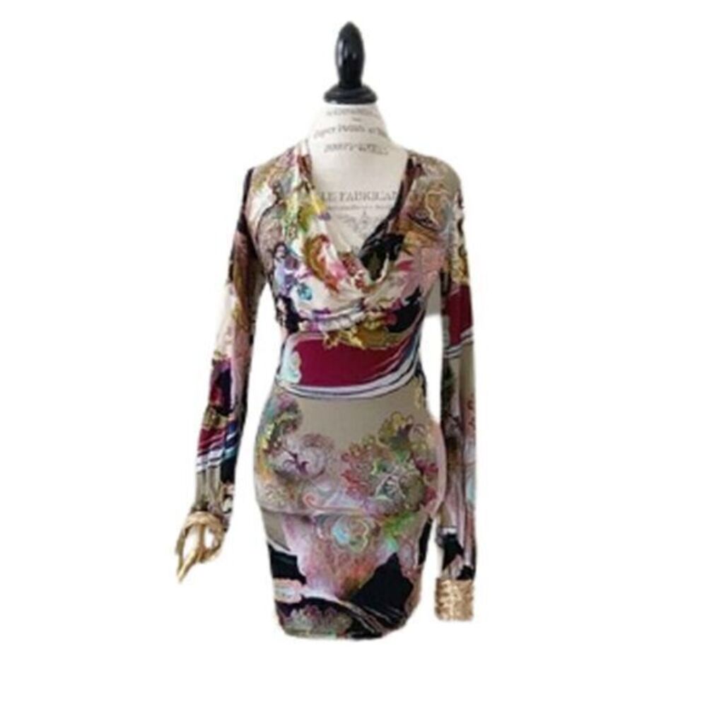 Floral Wrap Mini Dress with Metallic Cuff MEDIUM